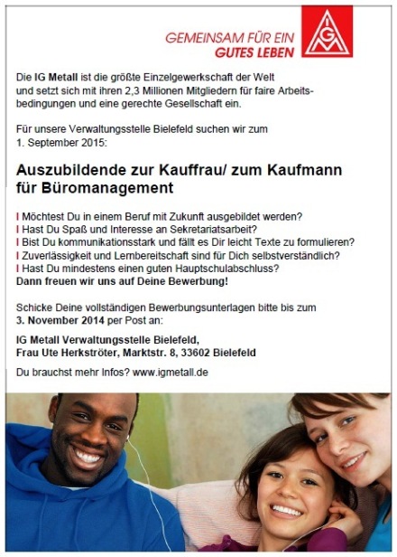 IG Metall Bielefeld - Stellenanzeige